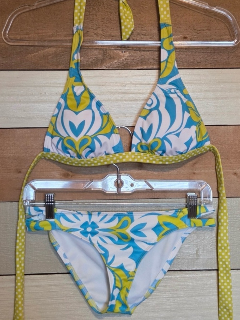 Vintage O'Neill Blue White Yellow Floral Halter Bikini